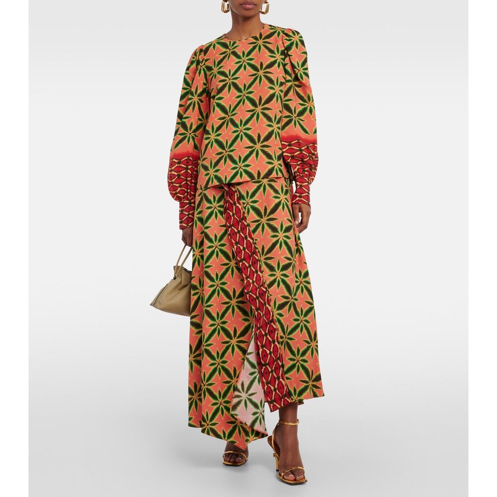 NWT Ulla Johnson Lilliana Crepe Blouse Fresco Orange Green Geometric Print Top 2 - Picture 3 of 8